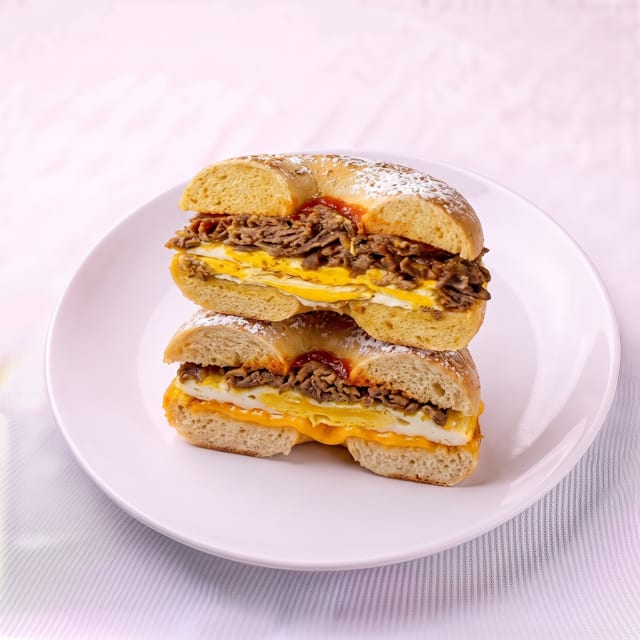 Steak, Egg, & Cheese Sandwich.
