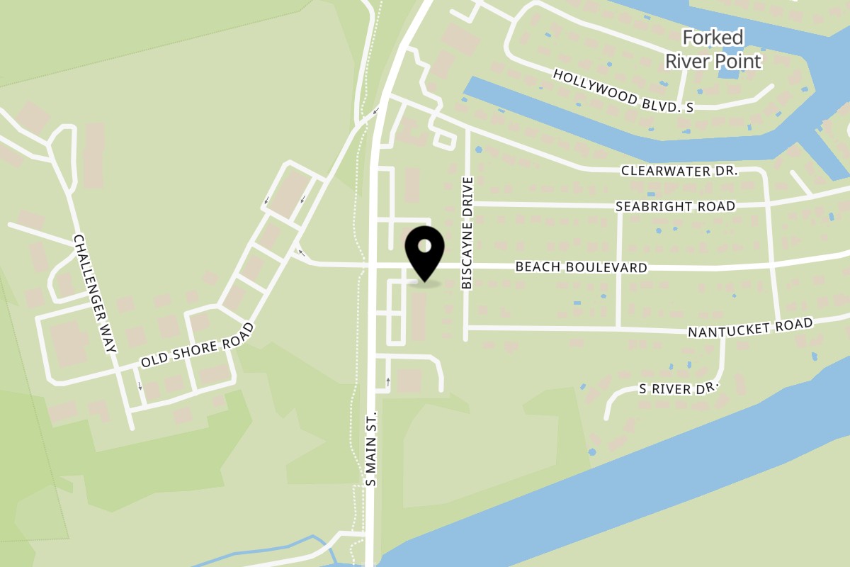 Map showing the location of All Star Bagel & Grill on 721 S Main St in Forked River